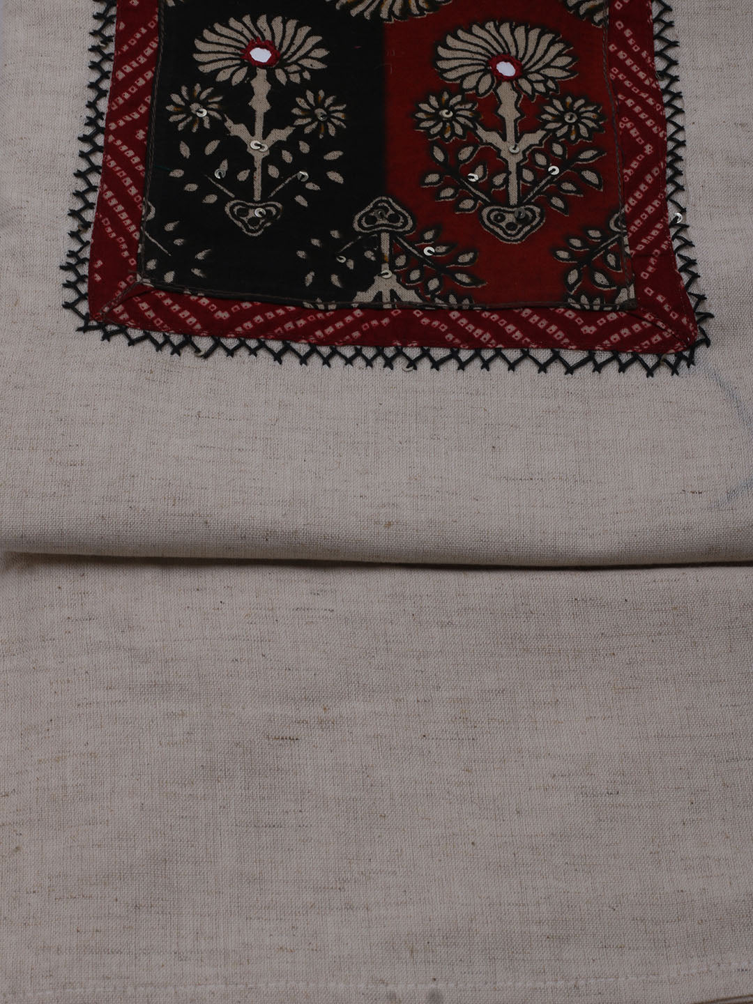 Patch Neck Cotton Blend Unstitched Suit With Dupatta