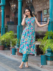 Printed Cotton Blend Kurta With Pants & Dupatta