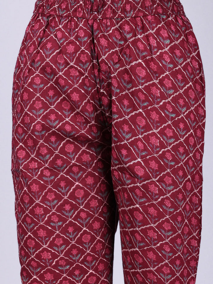 Printed Cotton Blend Kurta With Pant &amp; Dupatta