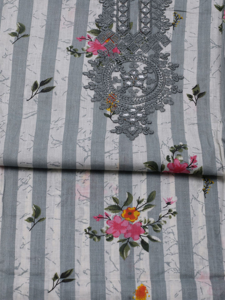 Patch Neck Cotton Blend Unstitched Suit With Dupatta