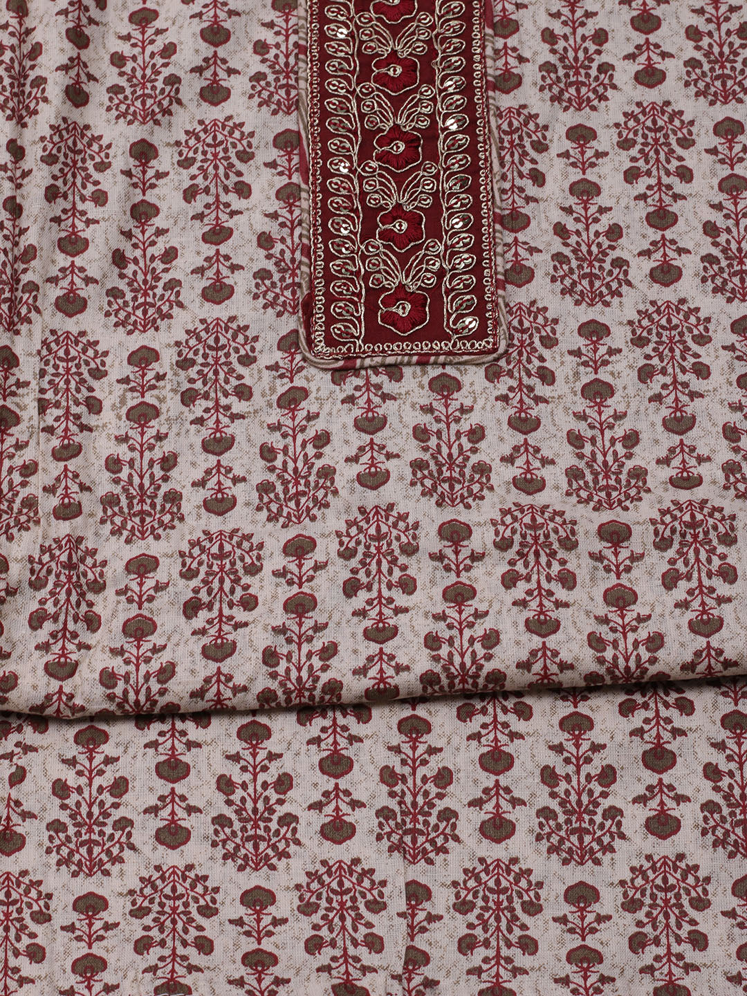 Printed Cotton Blend Unstitched Suit With Dupatta