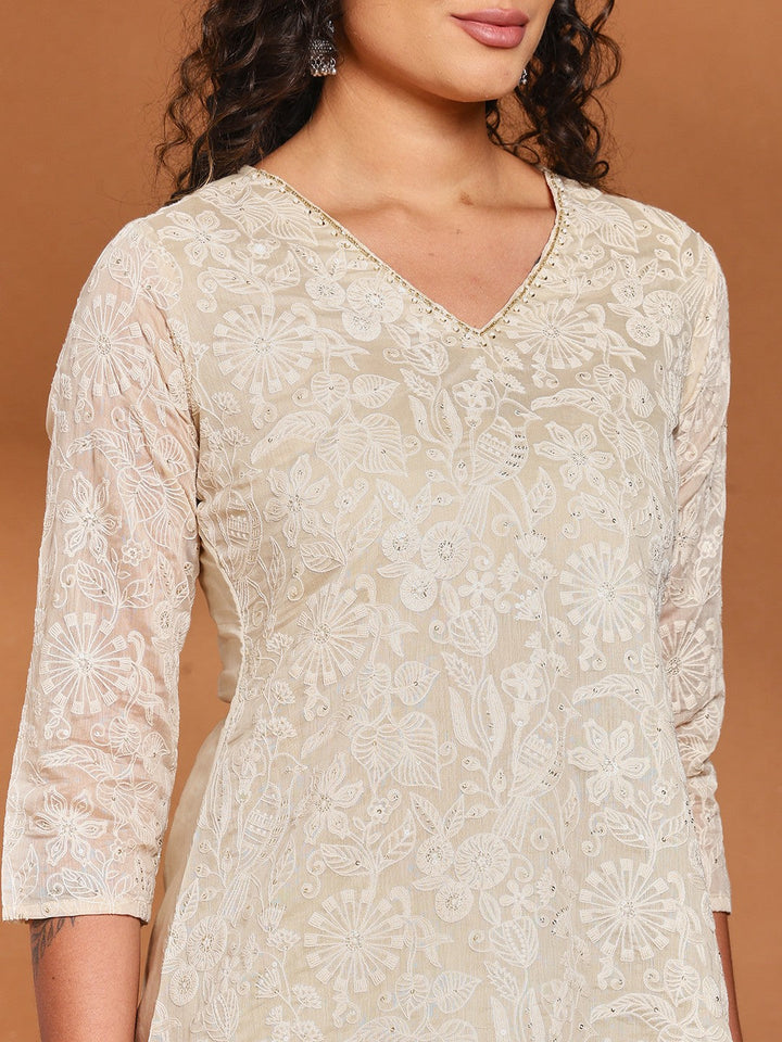 Embroidered Cotton Kurta With Pant