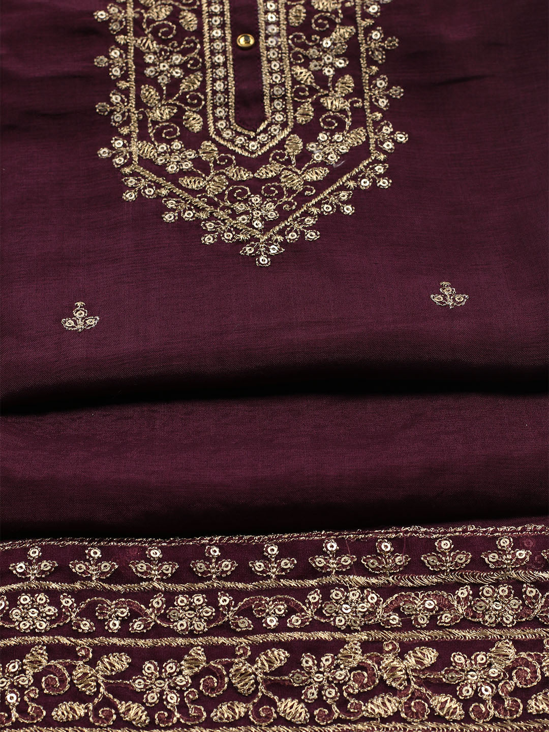 Neck Embroidered Chanderi Unstitched Suit With Dupatta