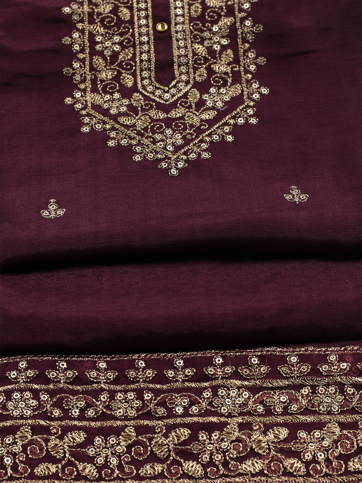 Neck Embroidered Chanderi Unstitched Suit With Dupatta
