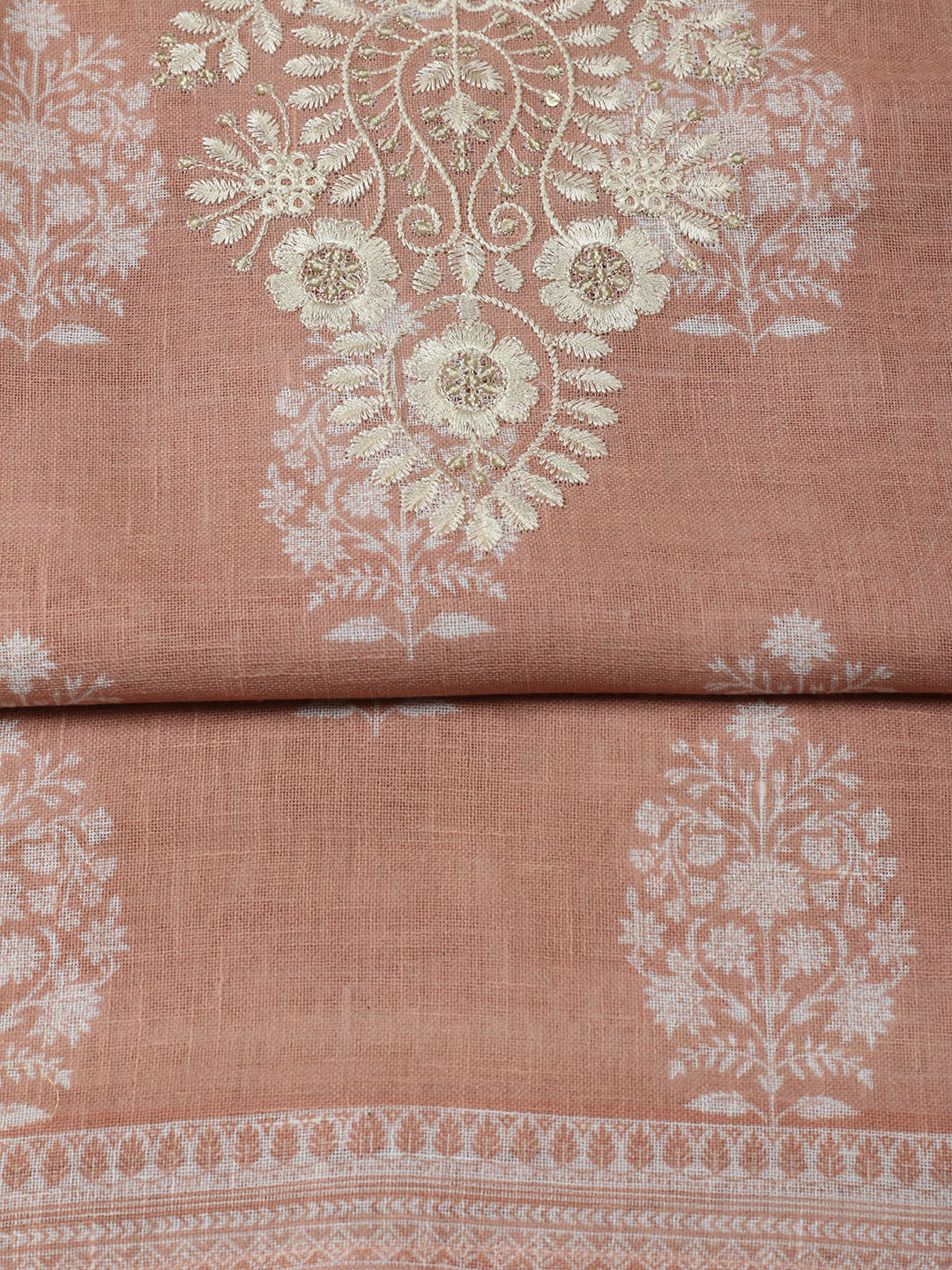 Embroidered Linen Blend Unstitched Suit With Pant &amp; Dupatta