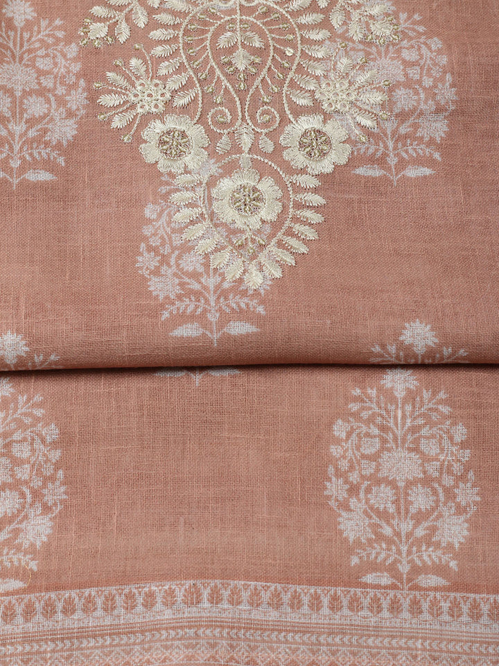Embroidered Linen Blend Unstitched Suit With Pant &amp; Dupatta