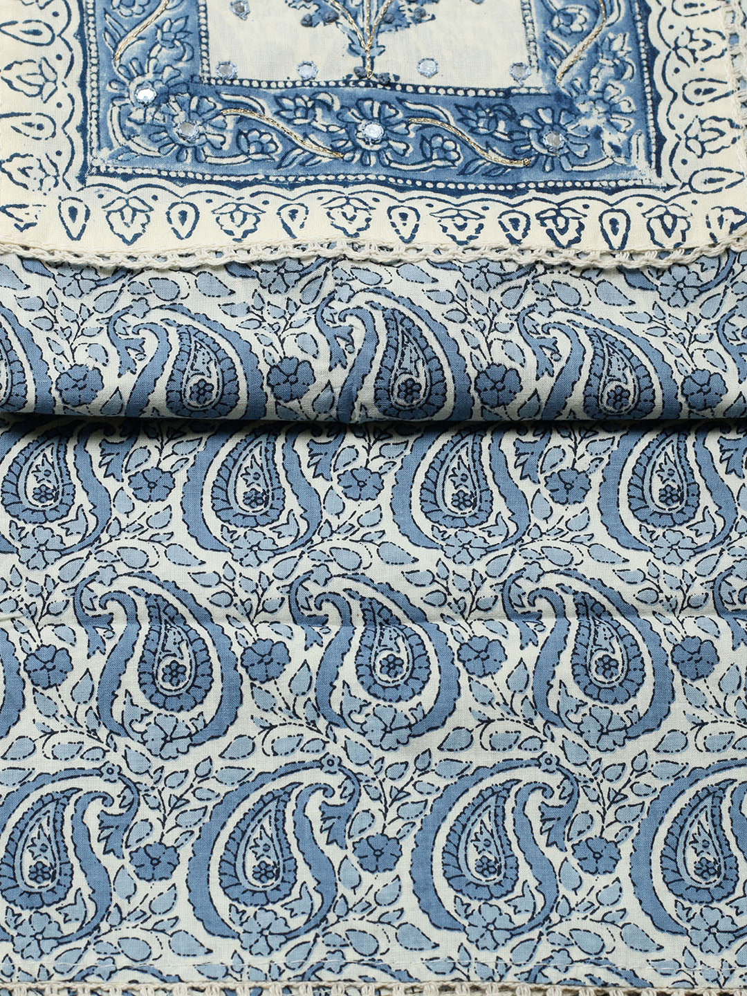 Printed Cotton Blend Unstitched Suit With Pant &amp; Dupatta