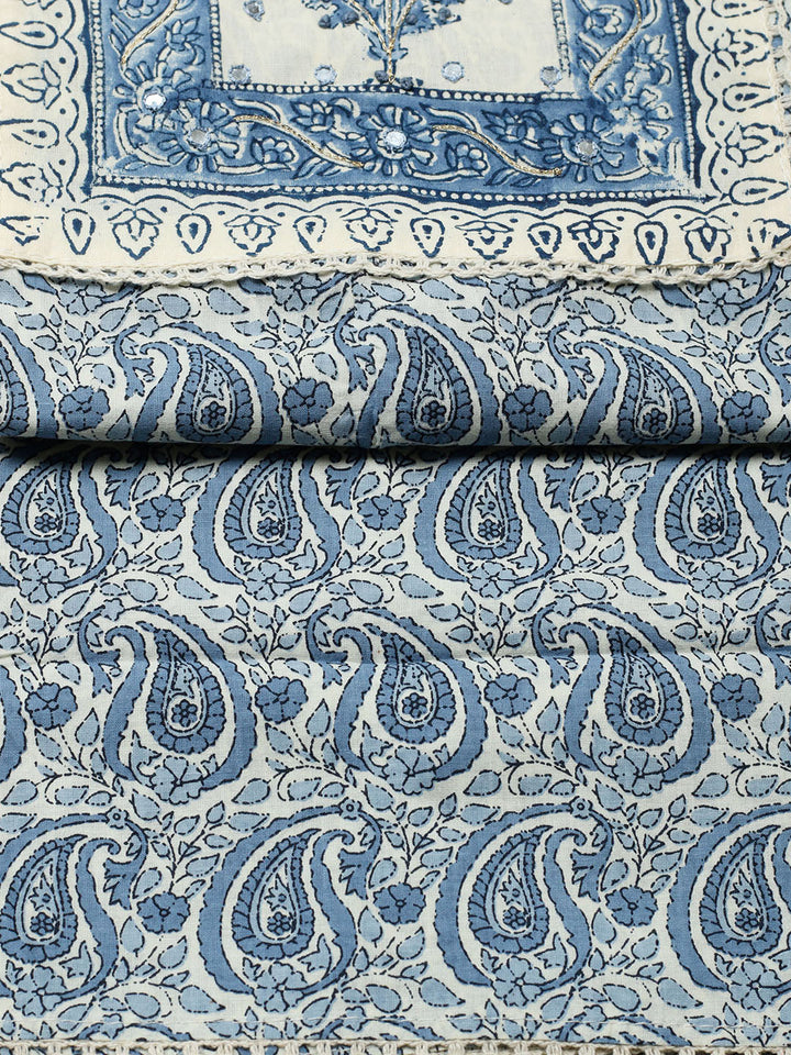 Printed Cotton Blend Unstitched Suit With Pant &amp; Dupatta