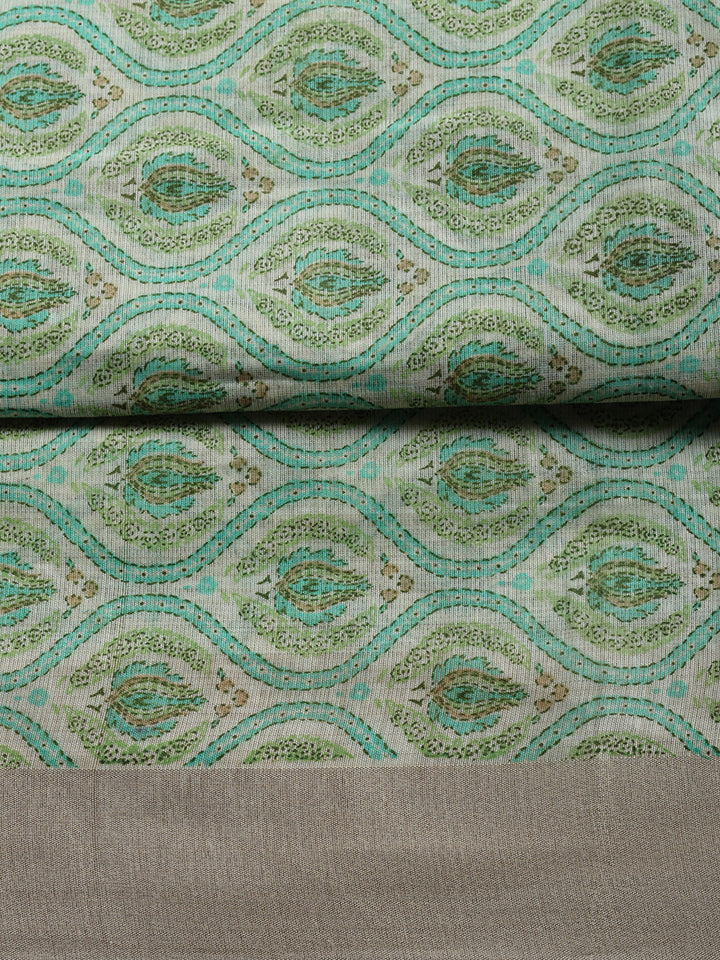 Printed, Chanderi Unstitched Suit With Pant &amp; Dupatta