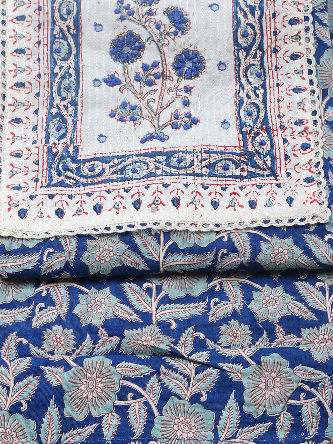 Embroidered Cotton Blend Unstitched Suit With Pant &amp; Dupatta