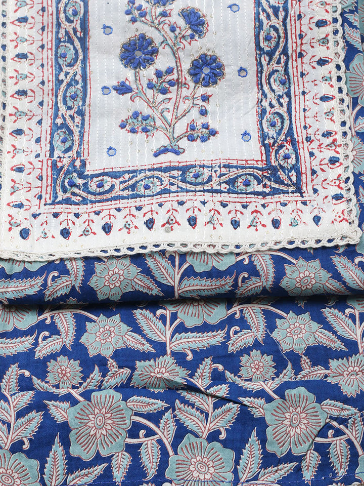 Embroidered Cotton Blend Unstitched Suit With Pant &amp; Dupatta