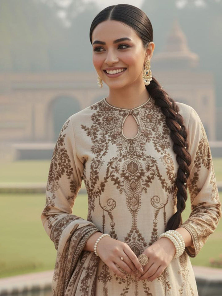 Embroidered Muslin Kurta With Gharara &amp; Dupatta