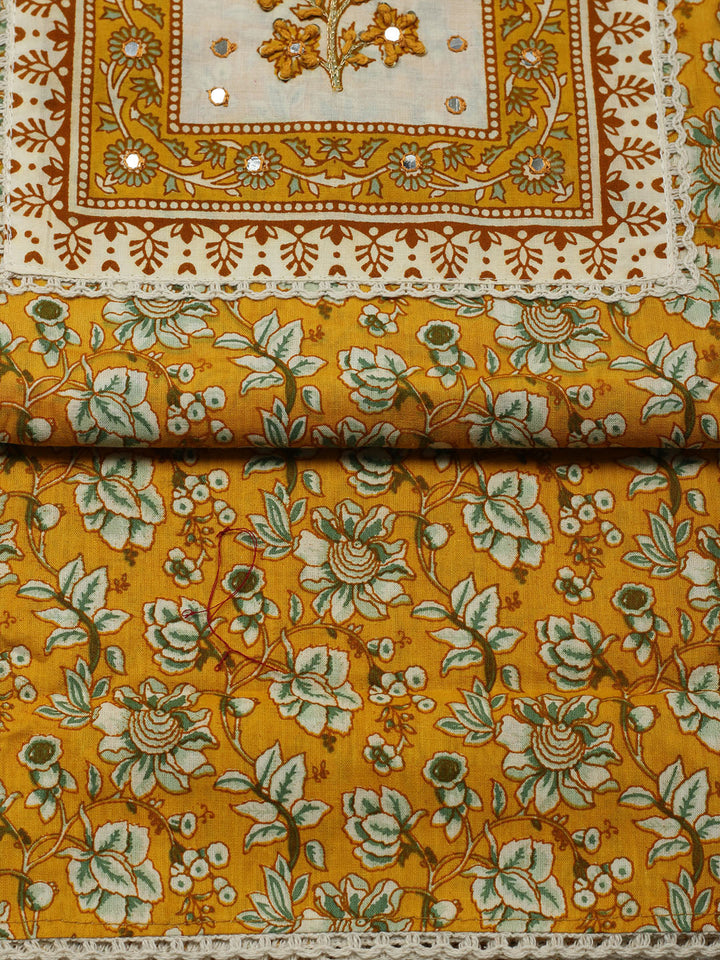 Printed Cotton Blend Unstitched Suit With Pant &amp; Dupatta