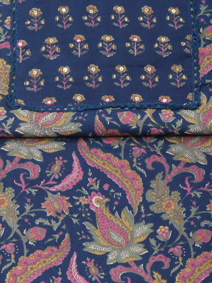 Embroidered Cotton Blend Unstitched Suit With Pant &amp; Dupatta