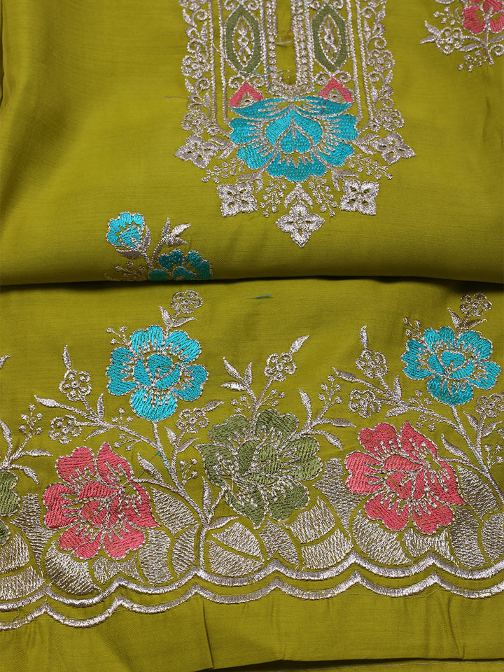 Embroidered Chanderi Unstitched Suit With Dupatta