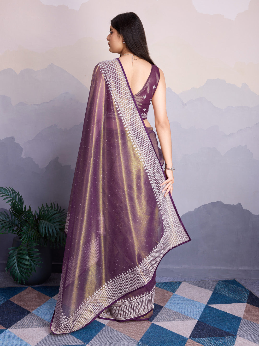 Embroidered Net Saree