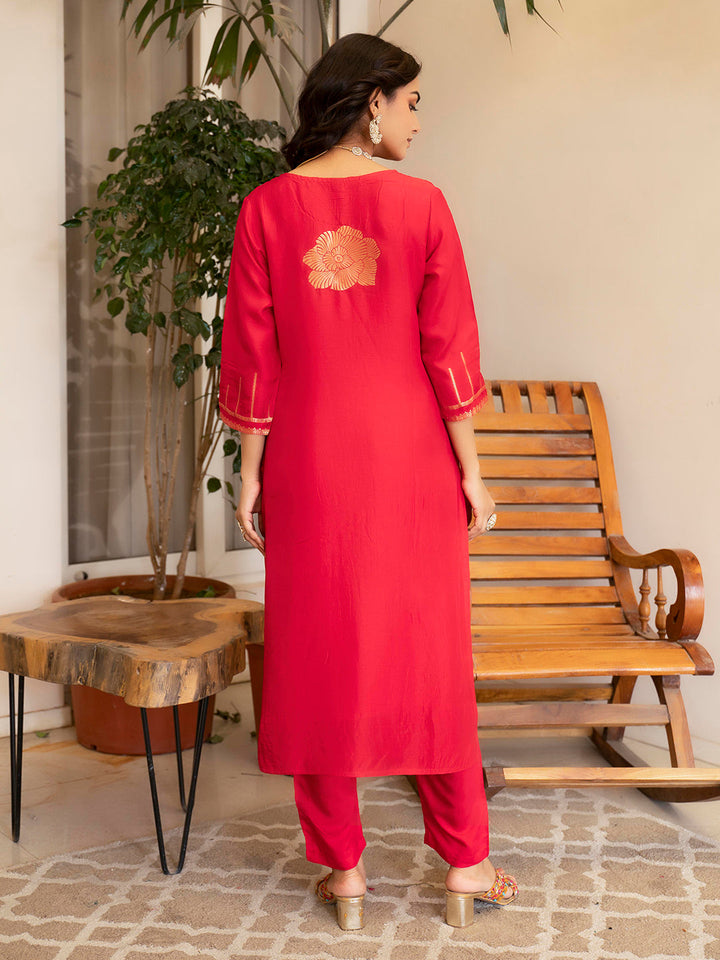 Woven Design Silk Kurta With Pant &amp; Dupatta
