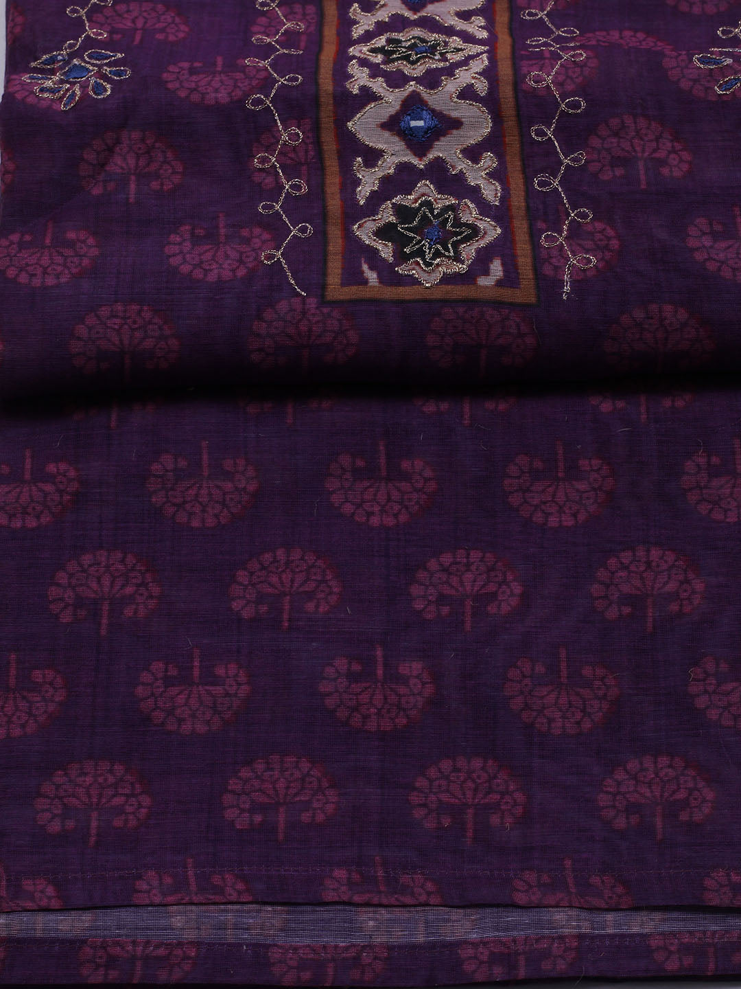 Printed Cotton Blend Unstitched Suit With Dupatta