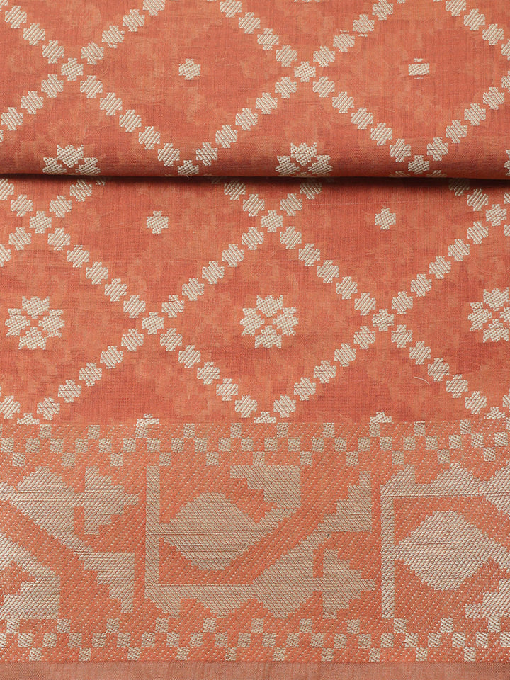 Printed Chanderi Unstitched Suit With Pant &amp; Dupatta
