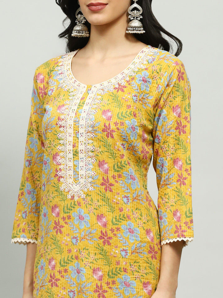 Plain Cotton Blend Kurta With Pants