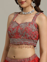 Embroidered Crepe Choli With Lehenga & Dupatta