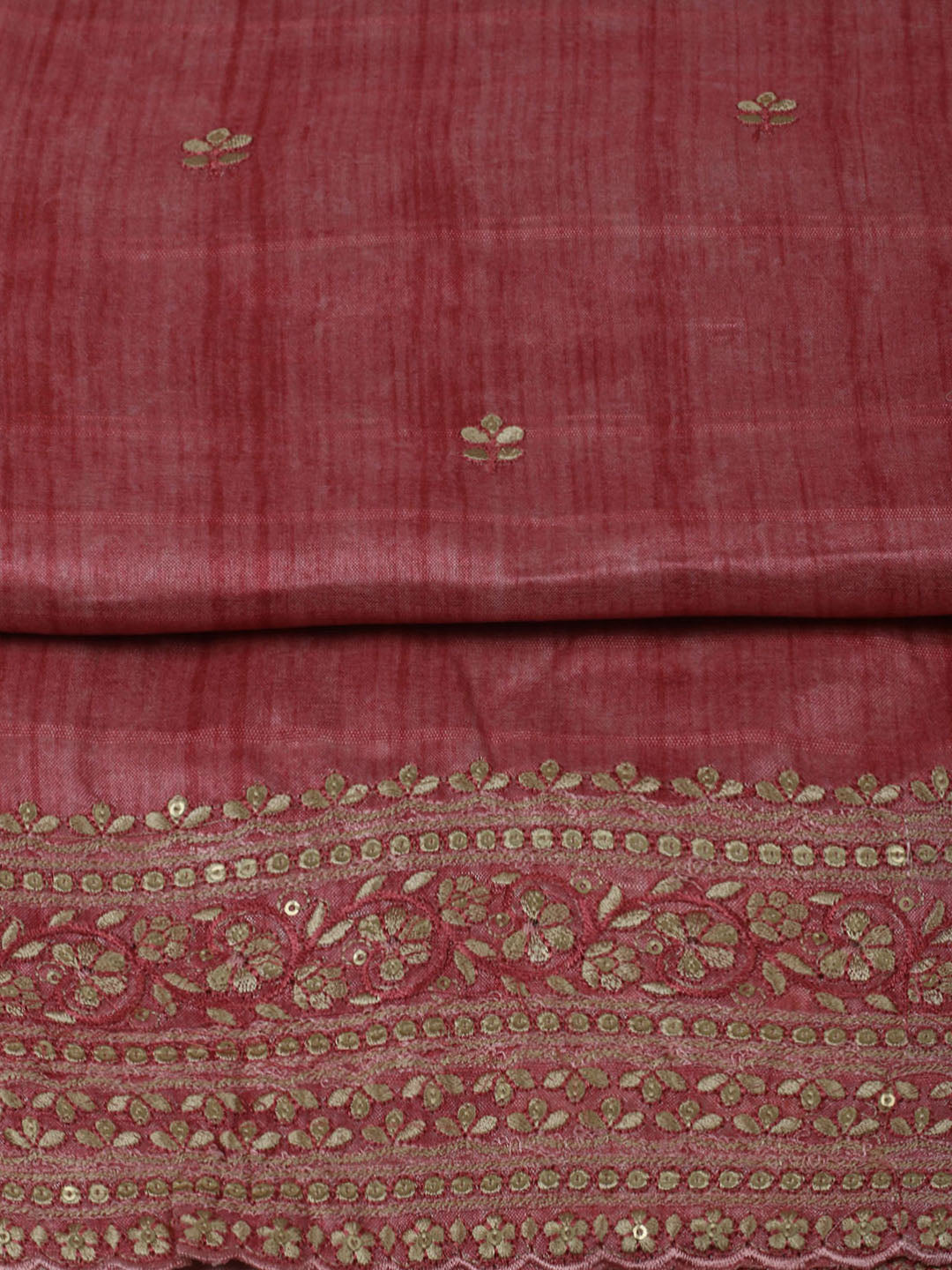 Embroidered Chanderi Unstitched Suit With Pant &amp; Dupatta