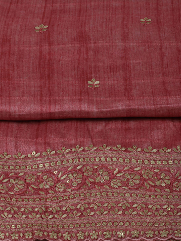 Embroidered Chanderi Unstitched Suit With Pant &amp; Dupatta