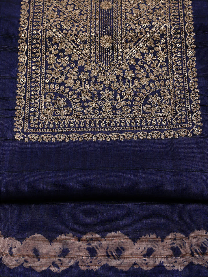 Embroidered Tussar Unstitched Suit With Dupatta