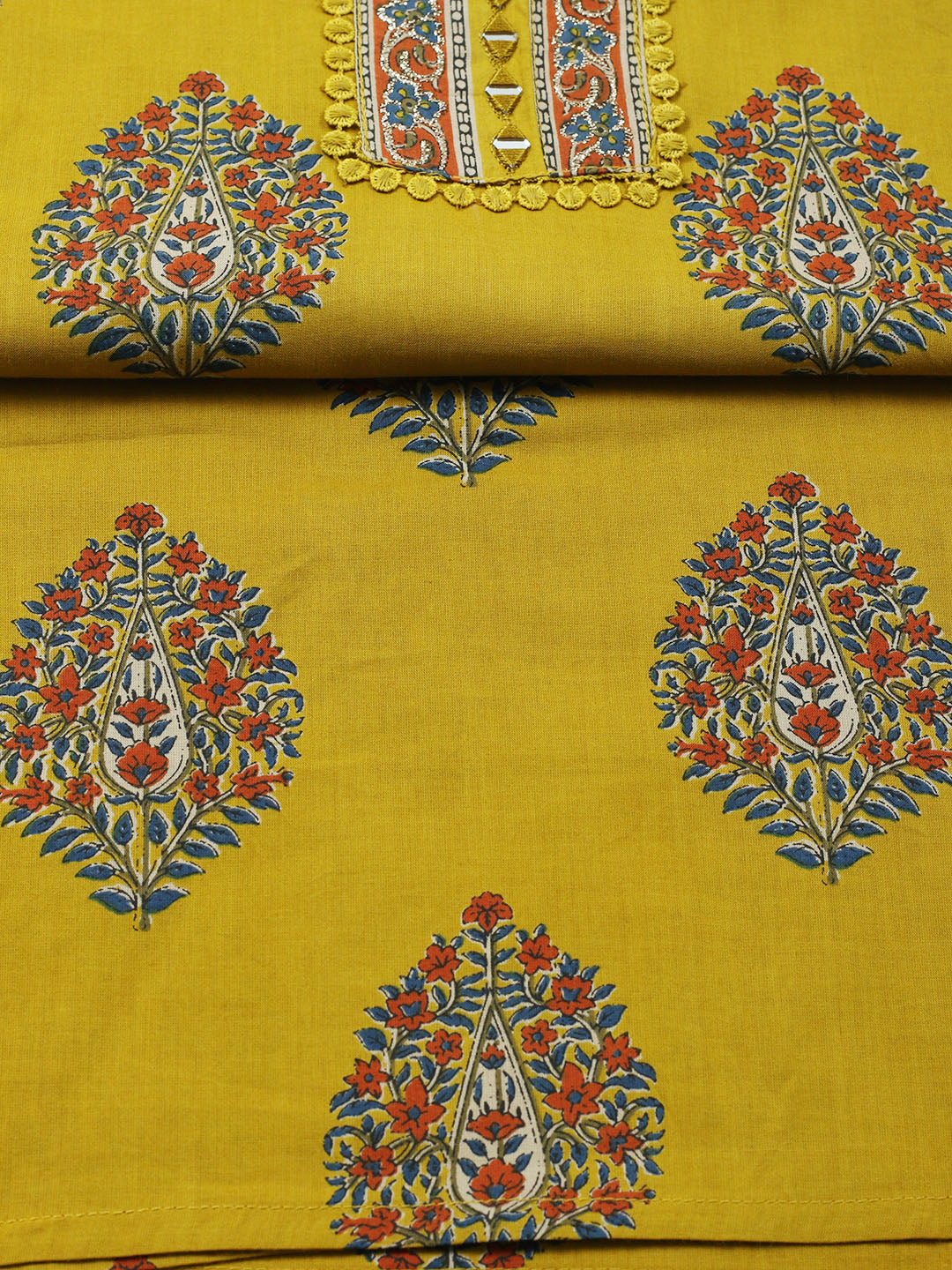 Embroidered Cotton Blend Unstitched Suit With Pant Dupatta