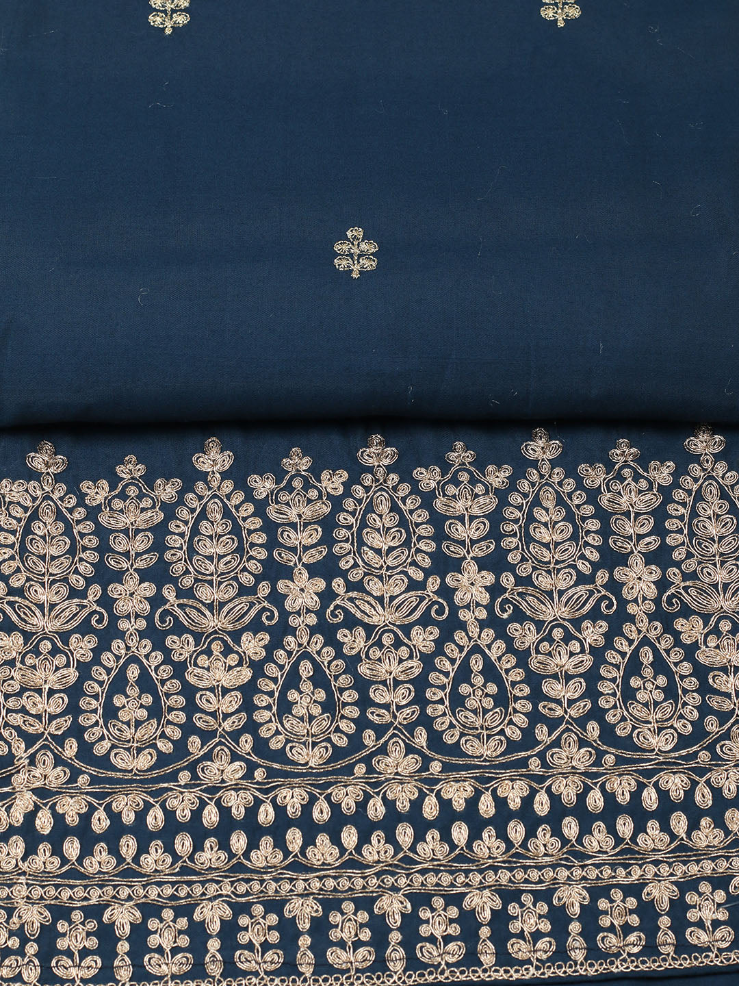 Embroidered Chanderi Unstitched Suit With Pant &amp; Dupatta