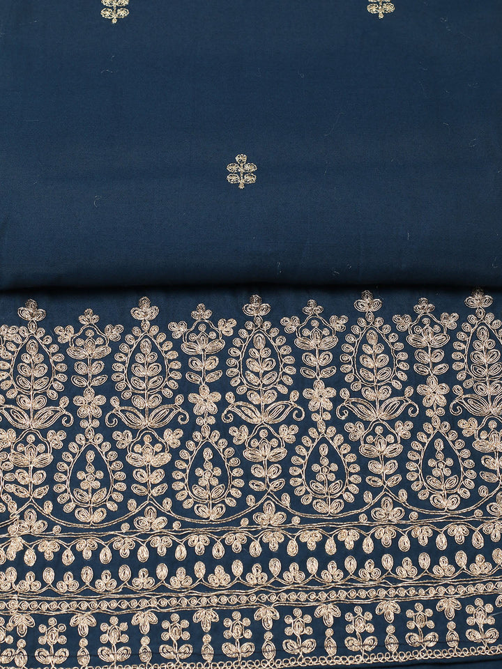 Embroidered Chanderi Unstitched Suit With Pant &amp; Dupatta