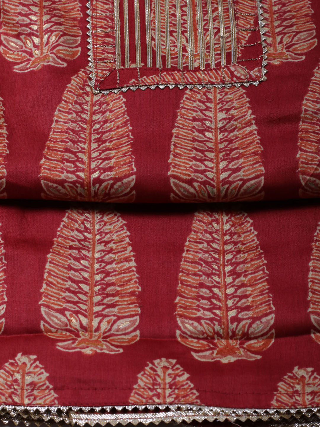 Neck Patti Cotton Blend Unstitched Suit With Dupatta