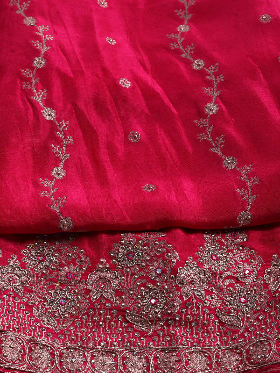 Embroidered Art Silk Unstitched Suit With Dupatta
