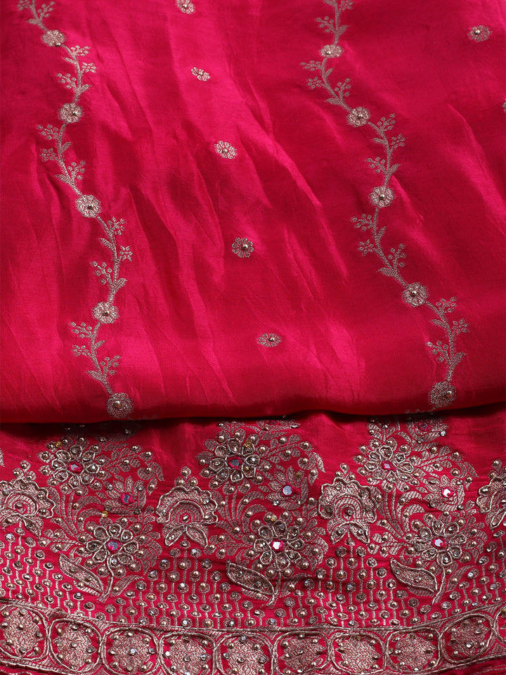 Embroidered Art Silk Unstitched Suit With Dupatta