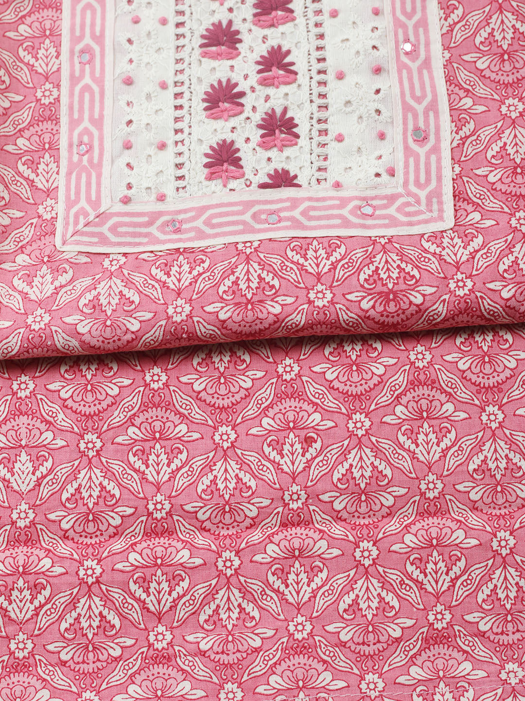 Embroidered Cotton Blend Unstitched Suit With Pant &amp; Dupatta