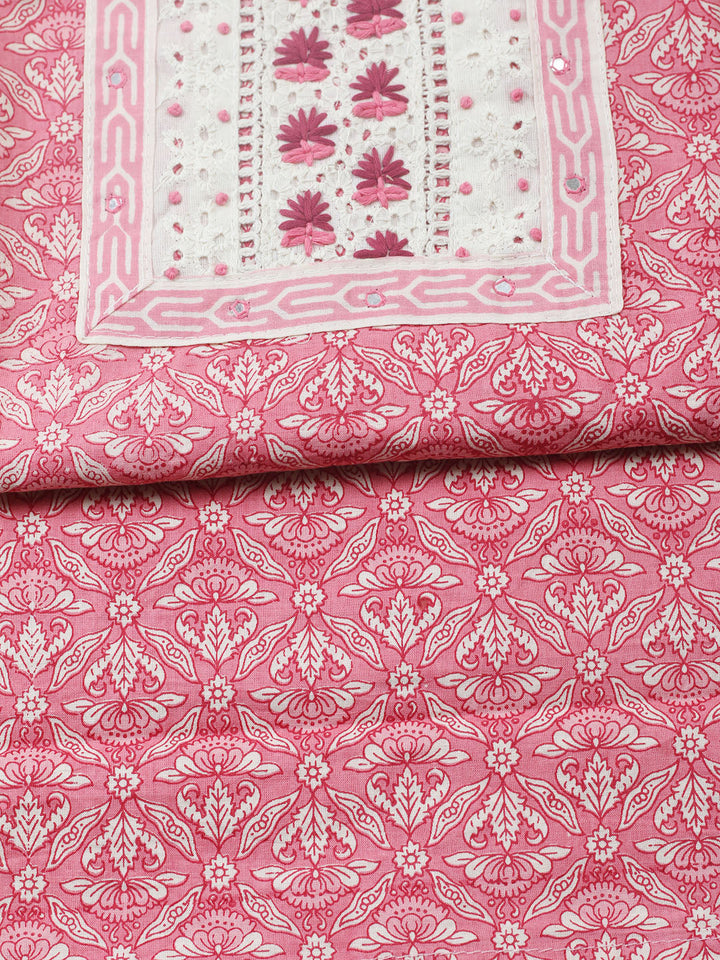 Embroidered Cotton Blend Unstitched Suit With Pant &amp; Dupatta