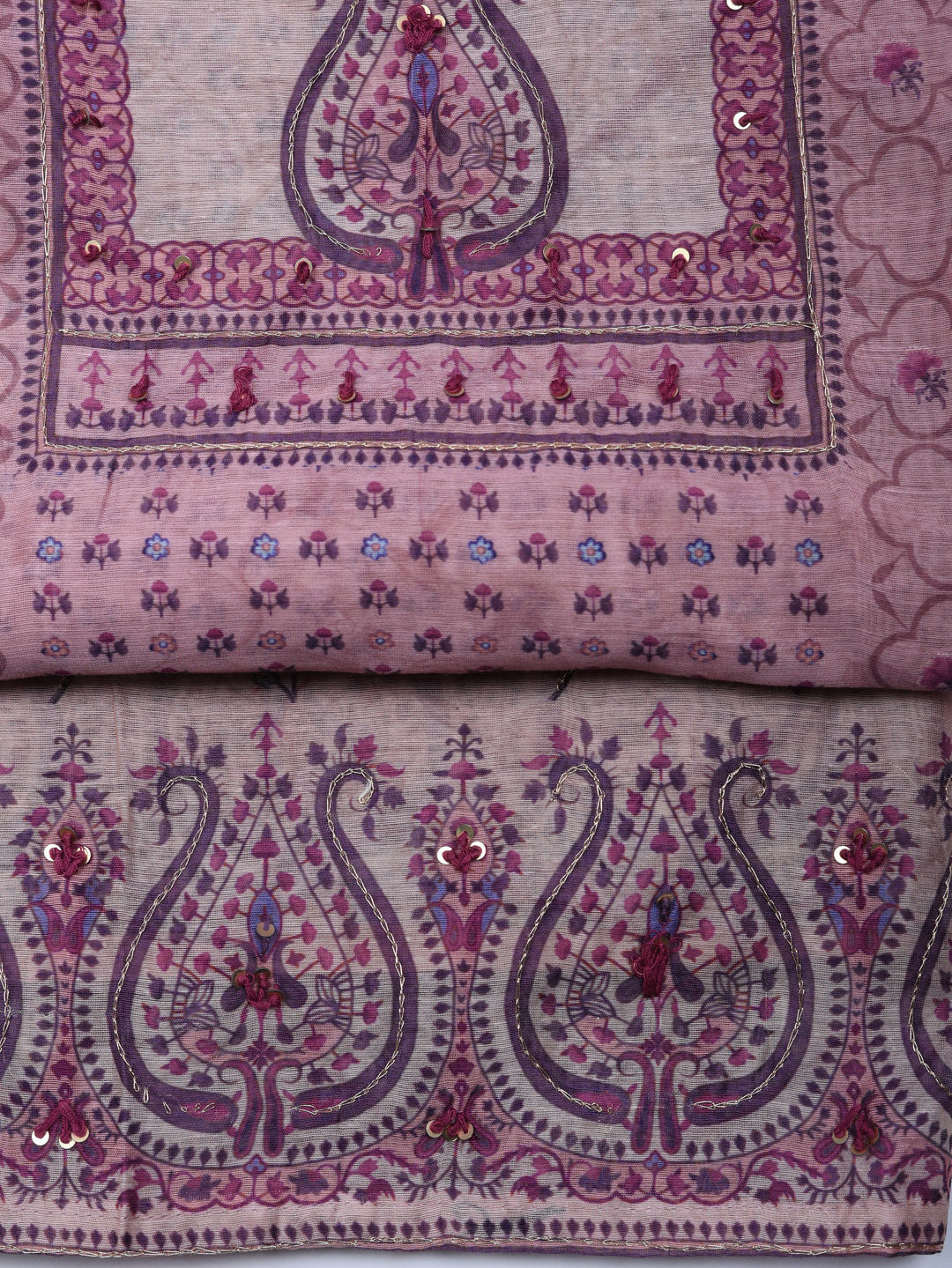 Embellished Chanderi Unstitched Suit With Pant &amp; Dupatta