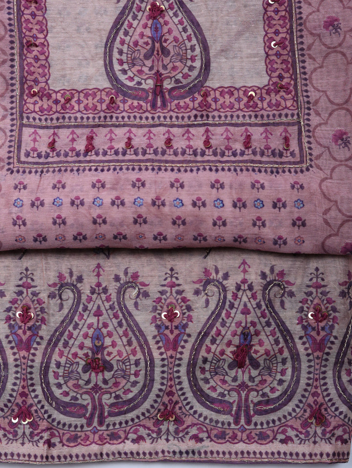 Embellished Chanderi Unstitched Suit With Pant &amp; Dupatta