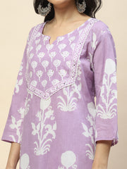 Printed Cotton Kurta With Pants & Dupatta