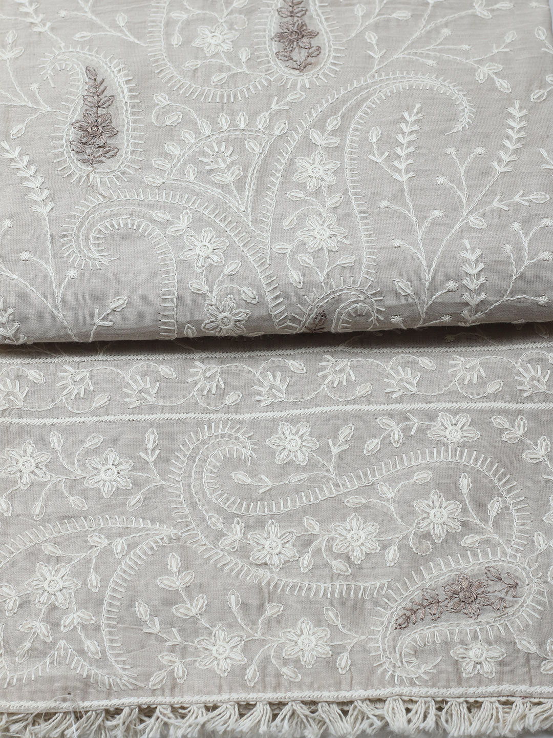 Embroidered Cotton Blend Unstitched Suit With Pant &amp; Dupatta