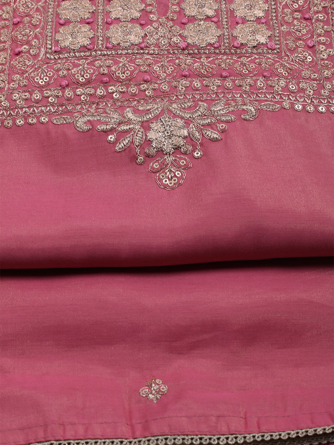 Neck Embroidered Chanderi Unstitched Suit With Dupatta