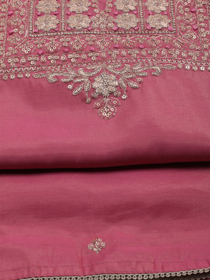 Neck Embroidered Chanderi Unstitched Suit With Dupatta