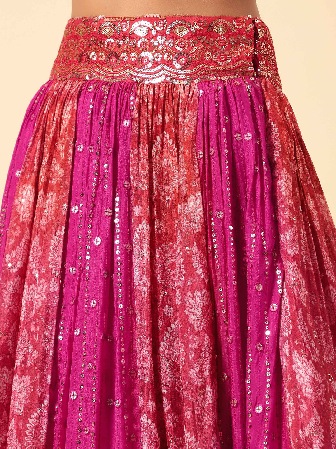 Sequin Embroidered Crepe Choli With Lehenga &amp; Dupatta