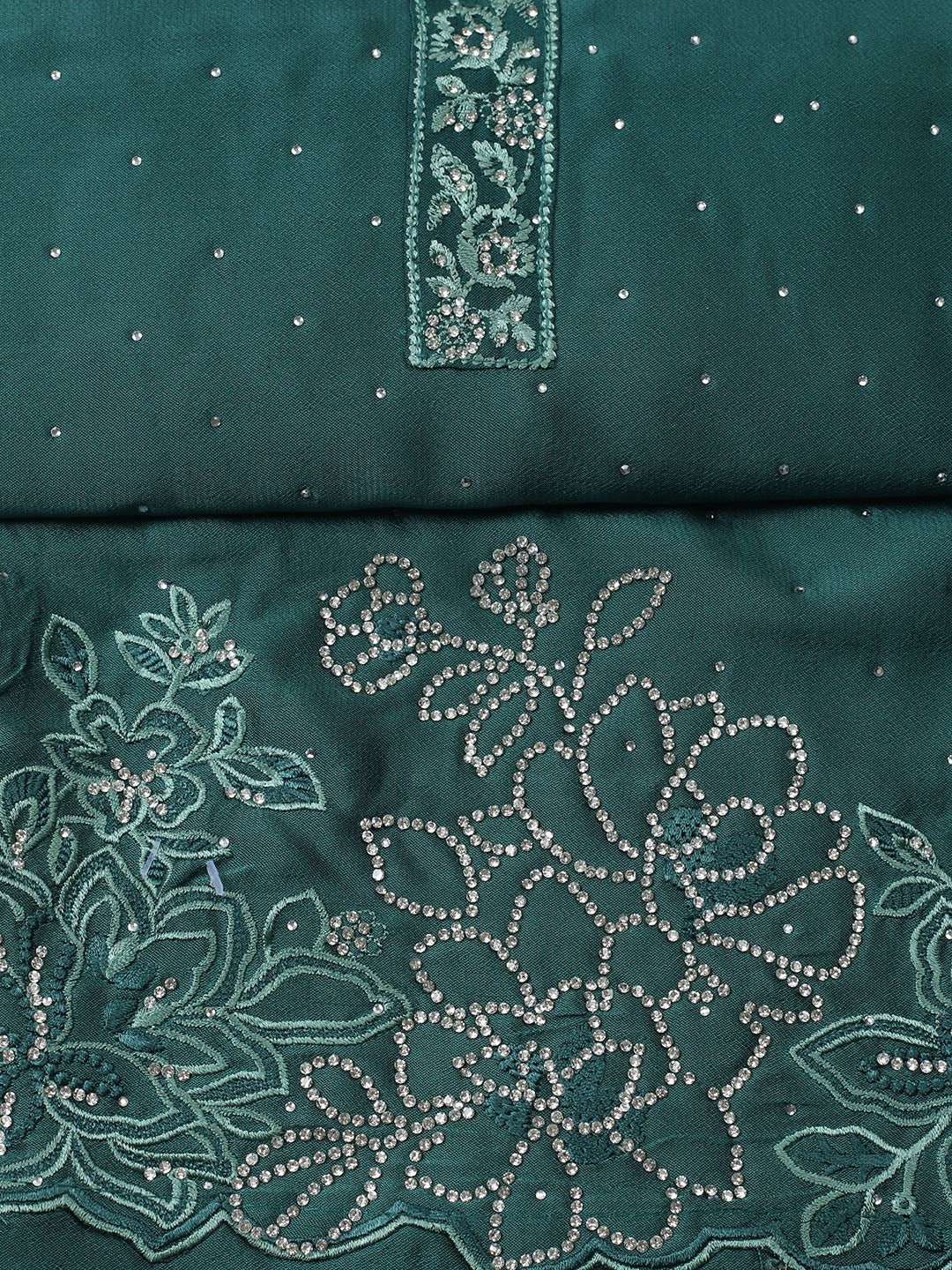 Embellished Art Silk Unstitched Suit With Pant &amp; Dupatta