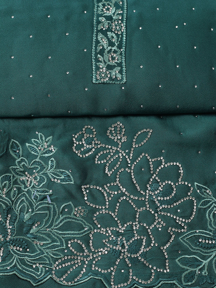 Embellished Art Silk Unstitched Suit With Pant &amp; Dupatta