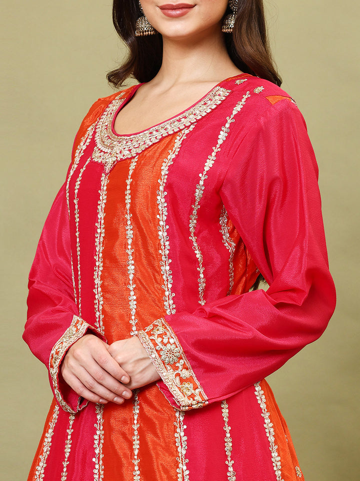 Gota Embroidered Crepe Kurta With Palazzo And Dupatta
