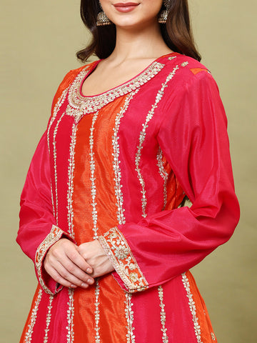 Gota Embroidered Crepe Kurta With Palazzo And Dupatta