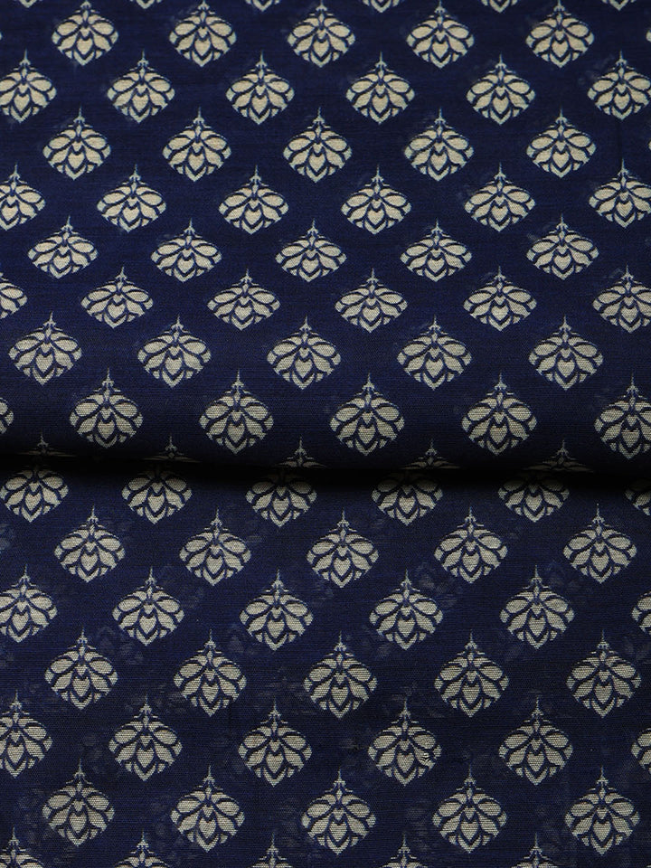 Printed Chanderi Unstitched Suit With Pant &amp; Dupatta
