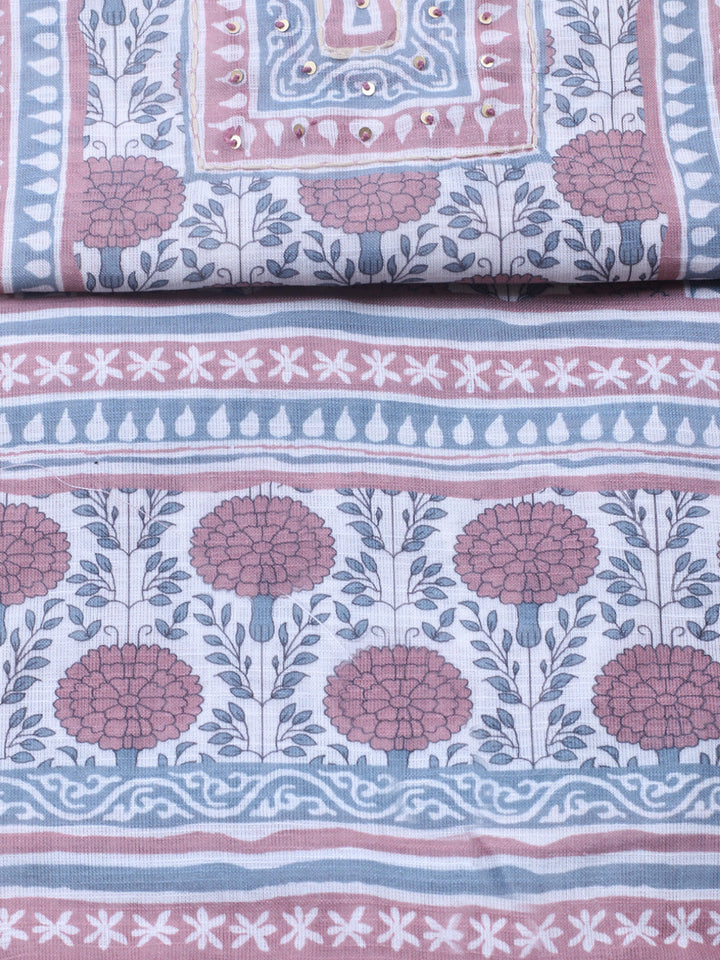 Printed Linen Blend Unstitched Suit With Pant &amp; Dupatta