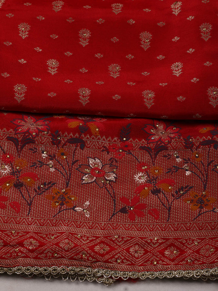 Woven Design Chanderi Unstitched Suit With Pant &amp; Dupatta